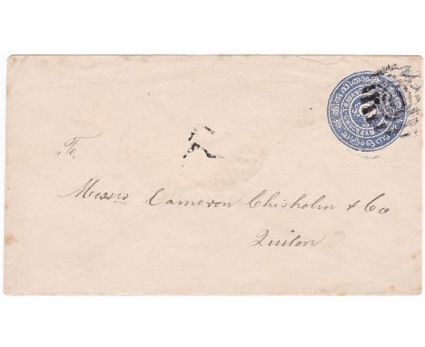 Indian States Travancore Pre-Paid 1ch Blue Postal rate envelope cancelled with Circular bar cancel, Indian Language single ri