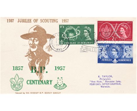Great Britain FDC 1957 (Aug 1st) Scout Jubilee Jamboree set on 9th Sidcup Scout Group 'B.P.' First Day Cover, Sutton Coldfiel