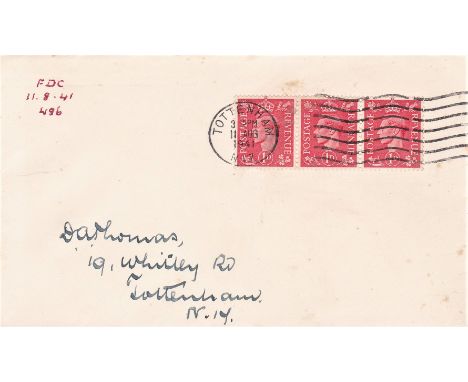 Great Britain 1941 (Aug 11th) FDC 1d pale-scarlet, Tottenham. Cat £35