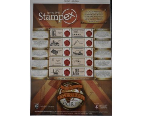 Great Britain 2015 Royal Mail Smiler's Sheet, Spring Stampex 2015, Great Britain Inventiveness (Steam Engine, Lawn Mower, Jet