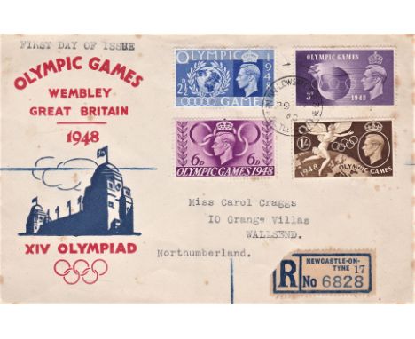 Great Britain 1948 Olympic Games Wembley, Illustrated First Day Cover, Registered FDI, Newcastle