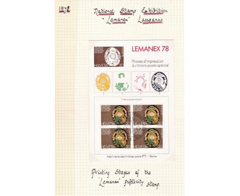 Switzerland 12978 Lemieux 78 National Stamp exhibition showing the colour print stages of SG 948 20c publicity issue stamp. S