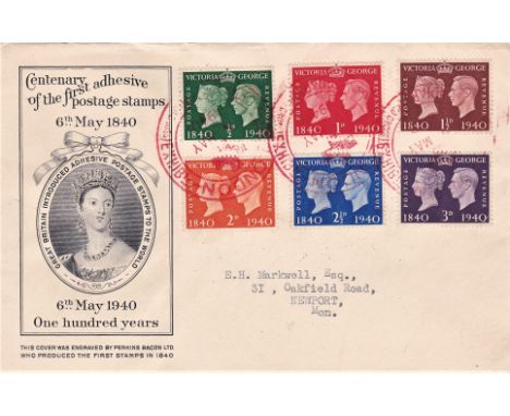 Great Britain 1940 Stamp Centenary Set on Perkins Bacon First Day Cover - Exhibition Cancellation, London h/s, a/p scarce. Ca