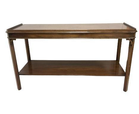 Early 20th century Georgian design mahogany two-tier side table or buffet, chamfered supports with C-scroll bracketsDimension