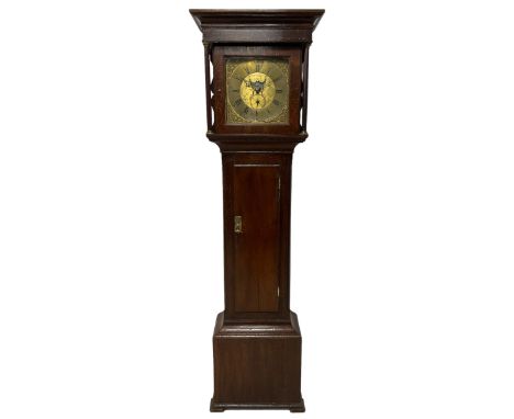 William Varley of Huddersfield (Yorks)- Mid-18th century 30hr oak longcase clock, hood with a flat top and deep ogee cornice,