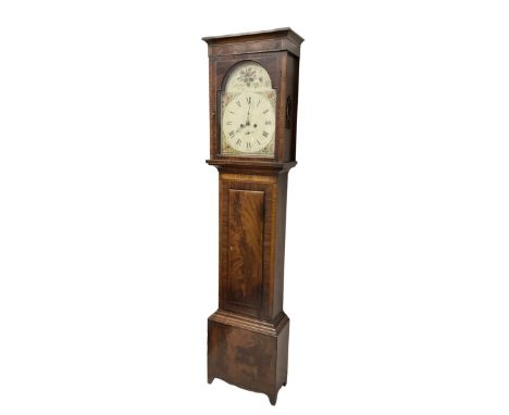 Mid 19th century - 8-day Scottish mahogany longcase clock, with a tall west coast flat topped hood, break arch door and sound