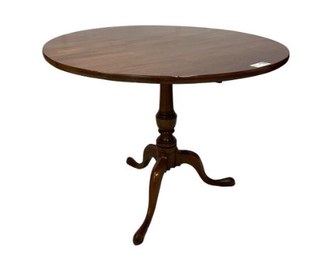 George III mahogany tripod table, circular tilt-top on turned column with three splayed angular supportsDimensions: Height:&n