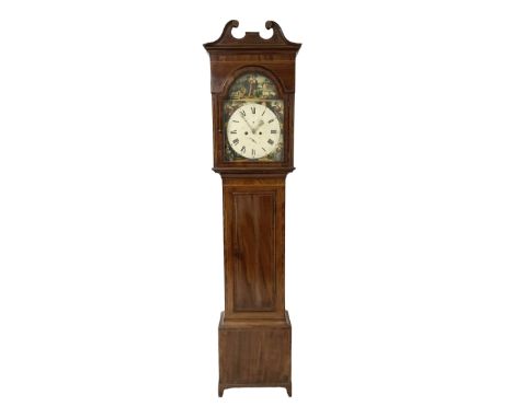 Scottish - 8-day mahogany longcase clock c1860, with a tall west coast hood and swan's neck pediment, break arch door beneath