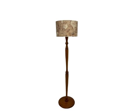 Contemporary hardwood standard lamp, ring turned column on circular base, with map design shadeDimensions: Height:&nbsp;162cm