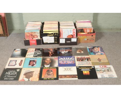 Four boxes of assorted records, mainly consisting of easy listening. Includes Spandau Ballet, Abba, Stevie Wonder, Hot Chocol