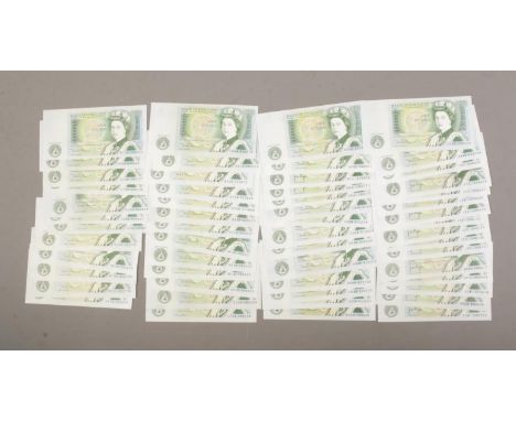 A collection of approx. 55 Bank of England one pound notes including several consecutive print examples.  