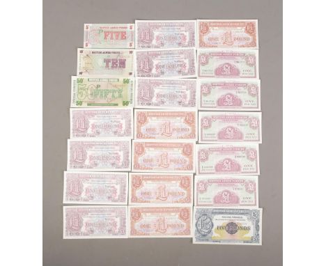 A good collection of British Army Forces banknotes to include £5, £1, 50p, 10p and 5p examples.  