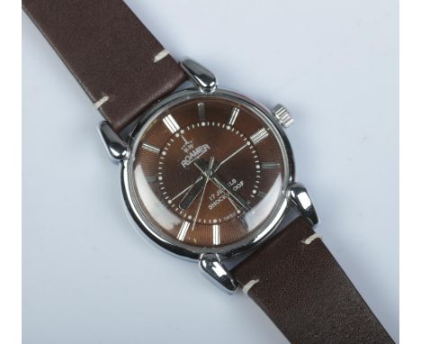 A gents stainless steel Roamer manual wristwatch. With box and papers.  