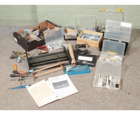 A large collection of assorted model boat building materials, tools and accessories to include several miniature decorations,