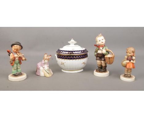 A small collection of ceramics, to include Worcester Chamberlain sucrier, Goebel figures and Royal Albert 'Hunca Munca Sweepi