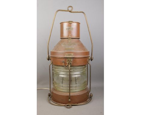 A large copper ship lantern, bearing makers plaque for WT George &amp; Co. Birmingham. Stamped 'Not Under Command, Meteorite'