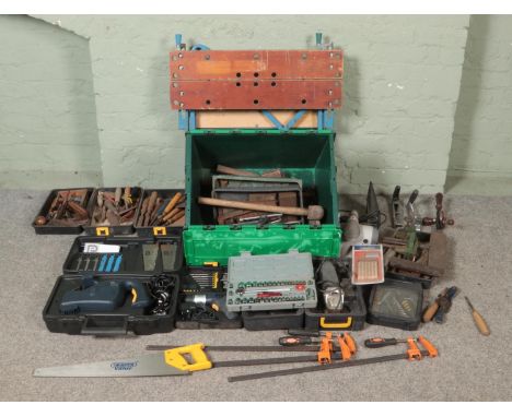 A very large collection of tools, to include Black and Decker Workmate bench, socket set, Performance Pro multi-saw, G Clamps