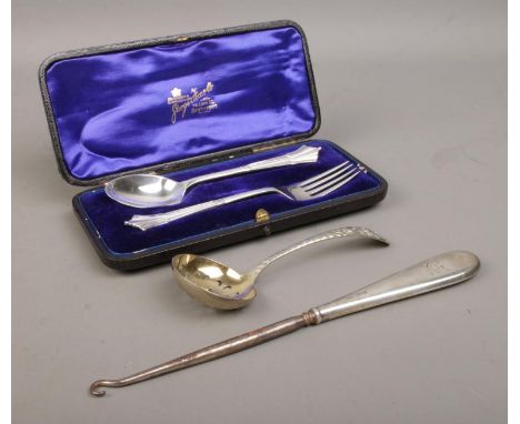 A small quantity of silver and EPNS. To include an Edwardian two piece Christening set assayed for Sheffield, 1904 by Joseph 