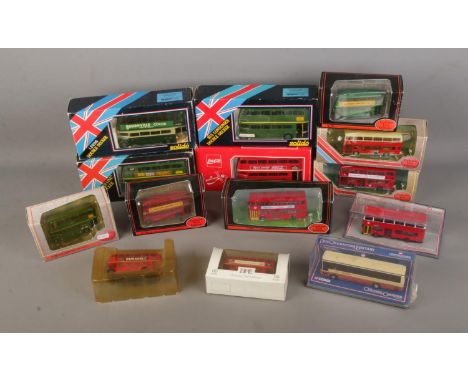A box of assorted diecast buses to include Coca Cola advertisement bus, Exclusive First Editions, Club Solido, etc.  