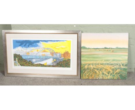 Rob Barnes oil on canvas titled Barley Field along with a limited edition 1997 framed print titled New Day, Sheffield signed 