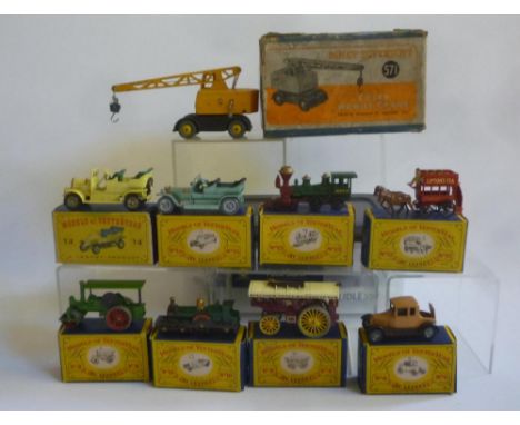 Eight Models of Yesteryear, early boxes, comprising Y.8 Morris Cowley (G), Y.9 Fowler Engine (G), Y.11 Steam Roller (G), Y.12