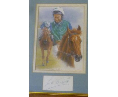 Autographed action photos of Tom Finney (1956), John Charles (1957), and an autographed print of Lester Piggott, framed (3)