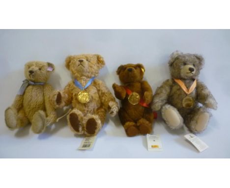 Four Steiff replica bears comprising 125 Year Appolonia Margarete in old gold plush, 11" high, hanging certificate, bagged an