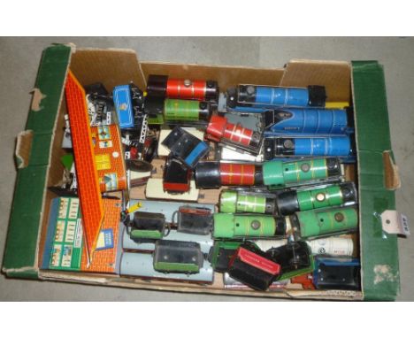 Playworn Chad Valley locomotives, passenger coaches, goods rolling stock and accessories including clockwork and electric loc