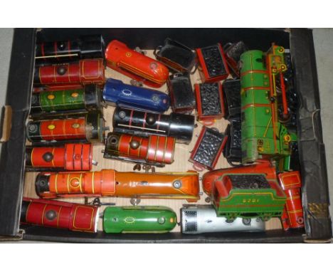 Playworn locomotives by Brimtoy and Chad Valley including Streamliners and tender locomotives, some damage and rusting, F-P