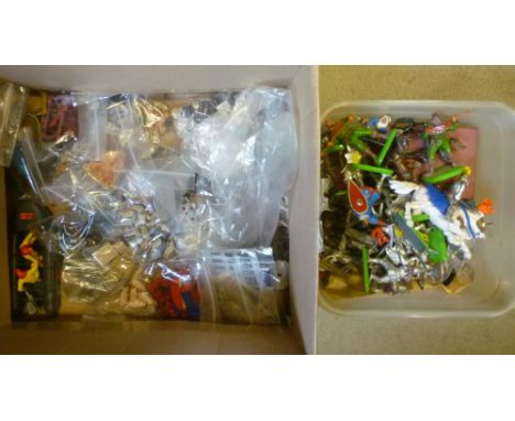 A quantity of Britains and other metal soldiers and equipment, various Britains Deetail items, and a large quantity of plasti