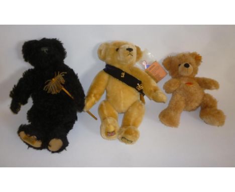 A Steiff "Original" teddy bear, 11" high, with two associated boxes and certificates, two Merrythought teddy bears, Chimney S