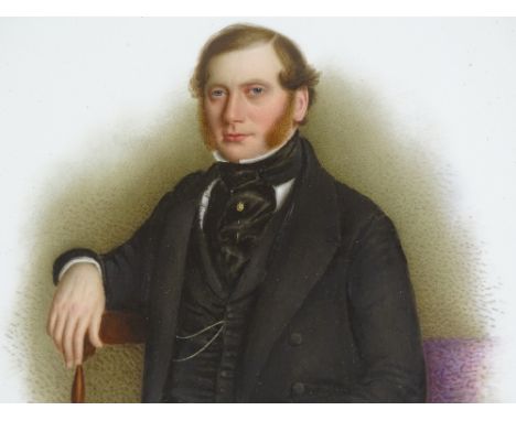 A 19th century painting on porcelain, portrait of a gentleman circa 1840, signed S Chester, artist's information verso, origi