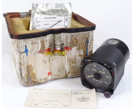 A Concorde fuel flow indicator, serial no. MAF493S, with service ticket and Concorde washers, boxed 