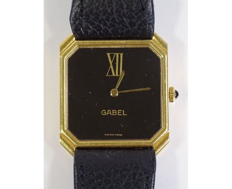 An 18ct gold L.U. Chopard Gabel Mechanical wrist watch, square black dial with 17 jewel movement, circa 1970s, case no. 14979