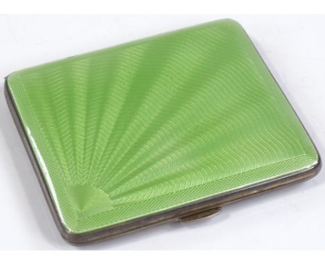 A silver and green enamel cigarette case, by Beddoes &amp; Co, hallmarks Birmingham 1930, length 8.5cm 