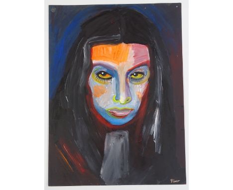 Vic Reeves, acrylic on paper, head portrait of a woman, 14.5" x 10.5", unframed 