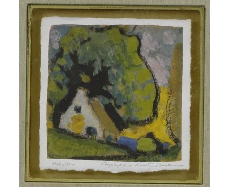 Marc-Aurele Fortin (1888 - 1970), colour lithograph, Paysage Rustique, signed in pencil, no. 402/500, image 4.5" x 4.5", fram