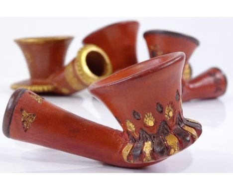 4 Turkish gilded terracotta pipe bowls 