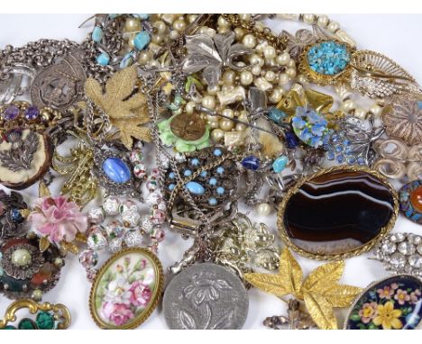 Various silver and costume jewellery, including cloisonne enamel beads 