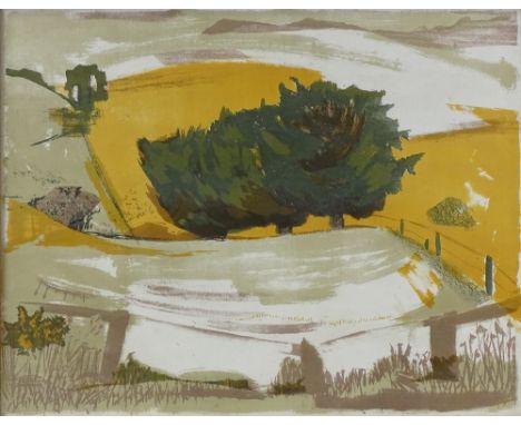 Alan Robinson, colour lithograph, Sussex farm, 1959, signed in pencil, 15" x 18.5", framed 