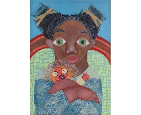 Victor Mora (Cuban artist), mixed media on paper, caricature portrait, 27" x 19", framed 