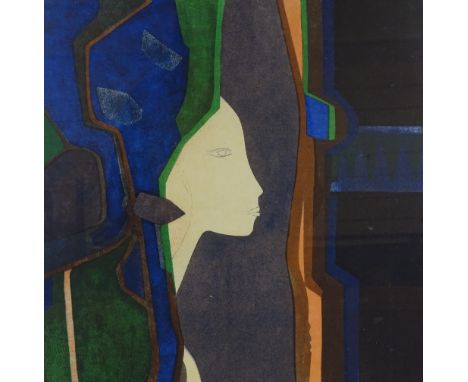 Andre Minaux, proof colour lithograph, dame et mirroir, signed in pencil, no. 16/20, image size 22.5" x 17.5", framed 