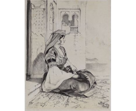 John Frederick Lewis, lithograph, Jewish woman of Gibraltar, signed in the plate, 14.5" x 11.5", framed 