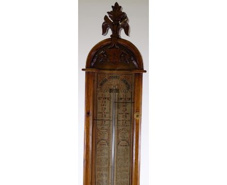 A Victorian carved oak-cased Admiral Fitzroy's barometer, height 1.18m (3'10") 