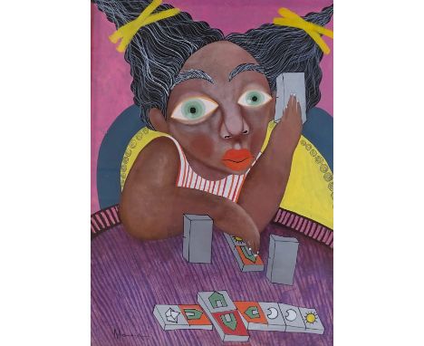 Victor Mora (Cuban artist), mixed media on paper, caricature portrait, 27" x 19", framed 