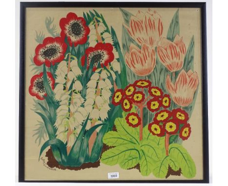 Betty Swanwick, original colour lithograph, floral study, signed in the plate, 24" x 24", framed 