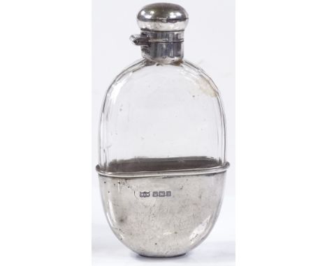 A silver-mounted glass hip flask, with removable drinking cup, by Mappin &amp; Webb, hallmarks Sheffield 1910, length 12.7cm 