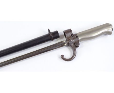 A Continental nickel-hilted spike bayonet, with metal scabbard 