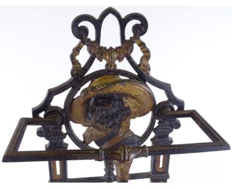 A Victorian painted and gilded cast-iron stick stand, height 74cm,  width 38cm 