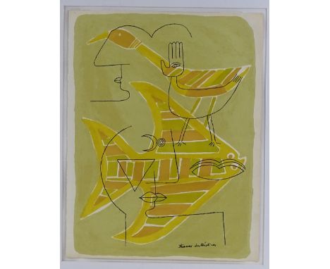 Victor Brauner, lithograph, Traces Insterstices, 1963, published for XXth Siecle, sheet size 12.5" x 9.5", framed 